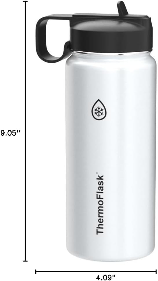 18 Oz Double Wall Vacuum Insulated Stainless Steel Water Bottle - Reusable with Leakproof Chug & Straw Lids - Keeps Drinks Cold 24 Hr/Hot 12 Hr - Easy Maintenance - Gym/On-The-Go, White