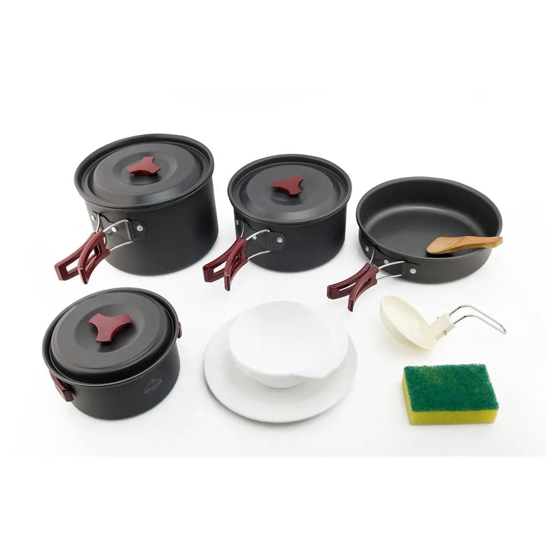 Camping Cookware Set Outdoor Pot Tableware Kit Cooking Water Kettle Pan Travel Cutlery Utensils Hiking Picnic Equipment