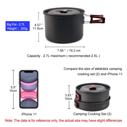 Camping Cookware Set Outdoor Pot Tableware Kit Cooking Water Kettle Pan Travel Cutlery Utensils Hiking Picnic Equipment