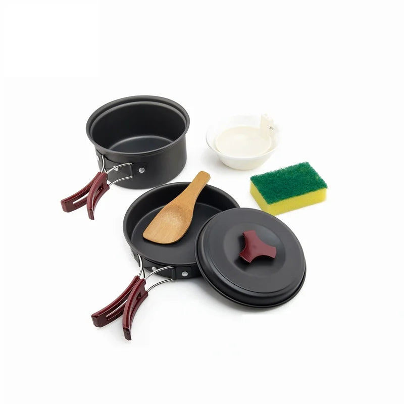 Camping Cookware Set Outdoor Pot Tableware Kit Cooking Water Kettle Pan Travel Cutlery Utensils Hiking Picnic Equipment