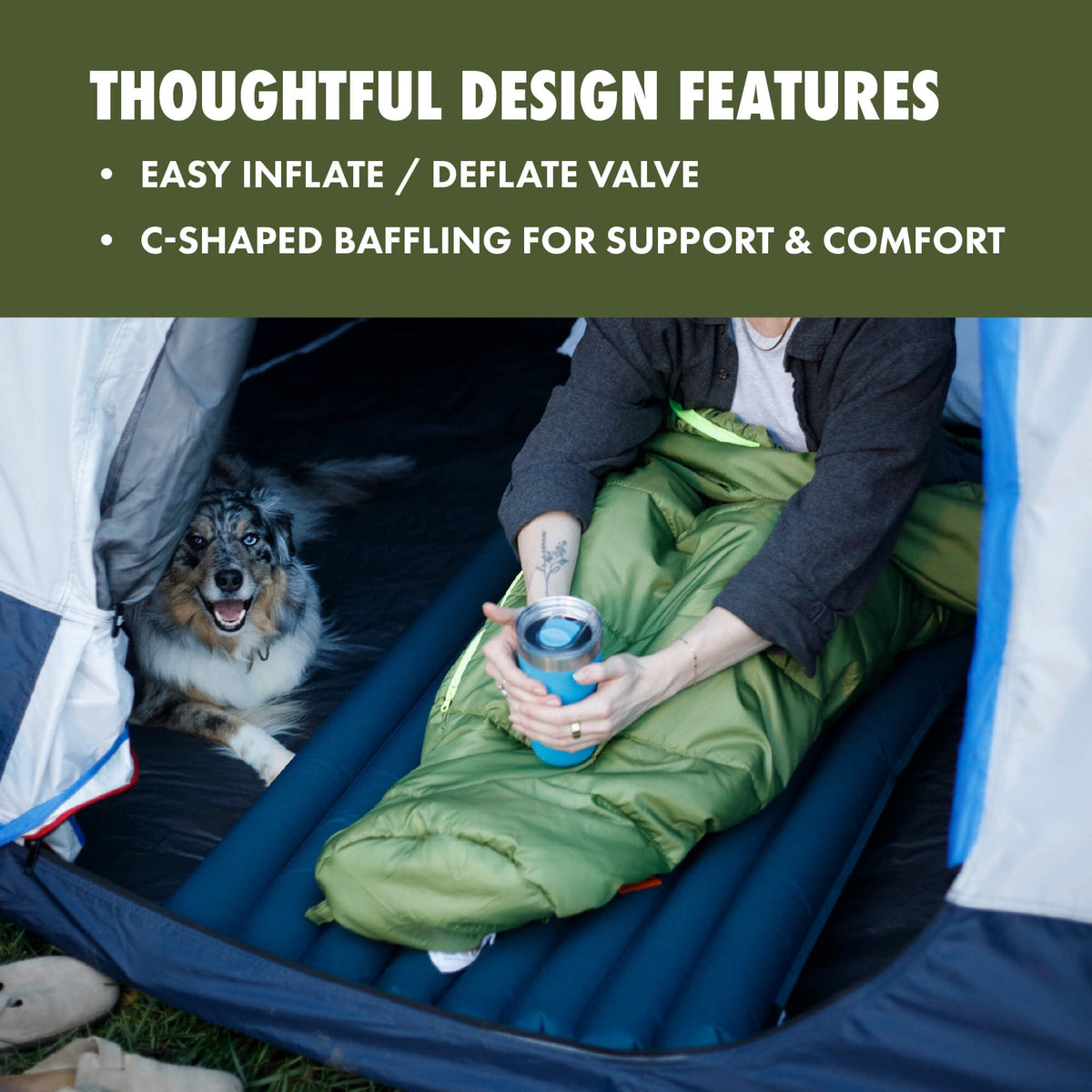 Adult Inflatable Camp Sleeping Pad, Blue, 78 in X 25 in X 3.5 In