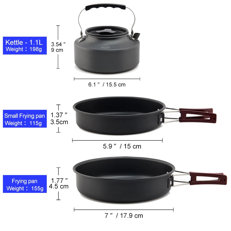 Camping Cookware Set Outdoor Pot Tableware Kit Cooking Water Kettle Pan Travel Cutlery Utensils Hiking Picnic Equipment