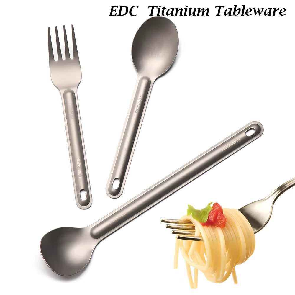 Portable Ultralight Titanium Tableware Long Handle Spoon Fork Outdoor Camping EDC Environmental Outdoor Picnic Tourist Dishes