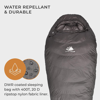Katahdin 15 F Hiking & Backpacking Sleeping Bag - 4 Season, 625FP Ultralight Sleeping Bag - Water Resistant - Charcoal Gray - Long