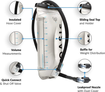 Oasis Hydration Bladder 3L Leakproof Water Bag for Hiking Running Cycling