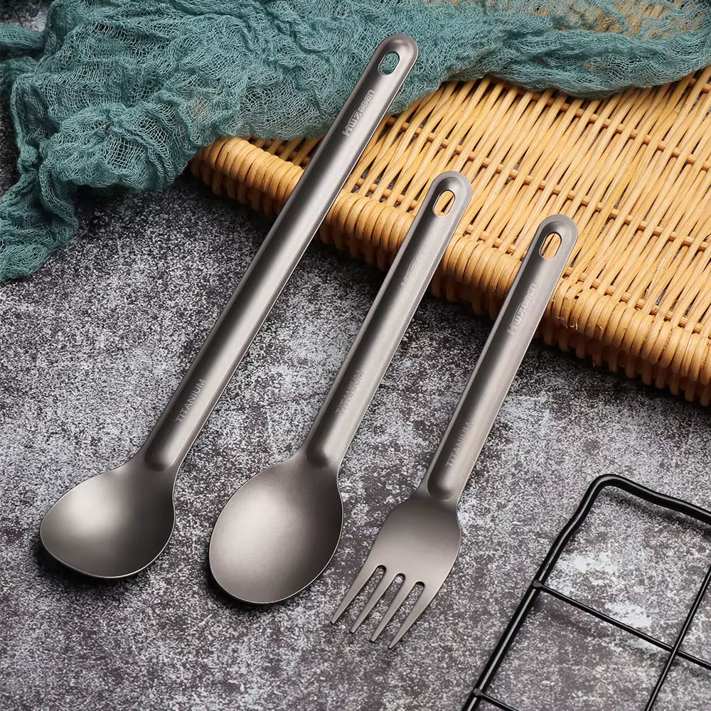 Portable Ultralight Titanium Tableware Long Handle Spoon Fork Outdoor Camping EDC Environmental Outdoor Picnic Tourist Dishes
