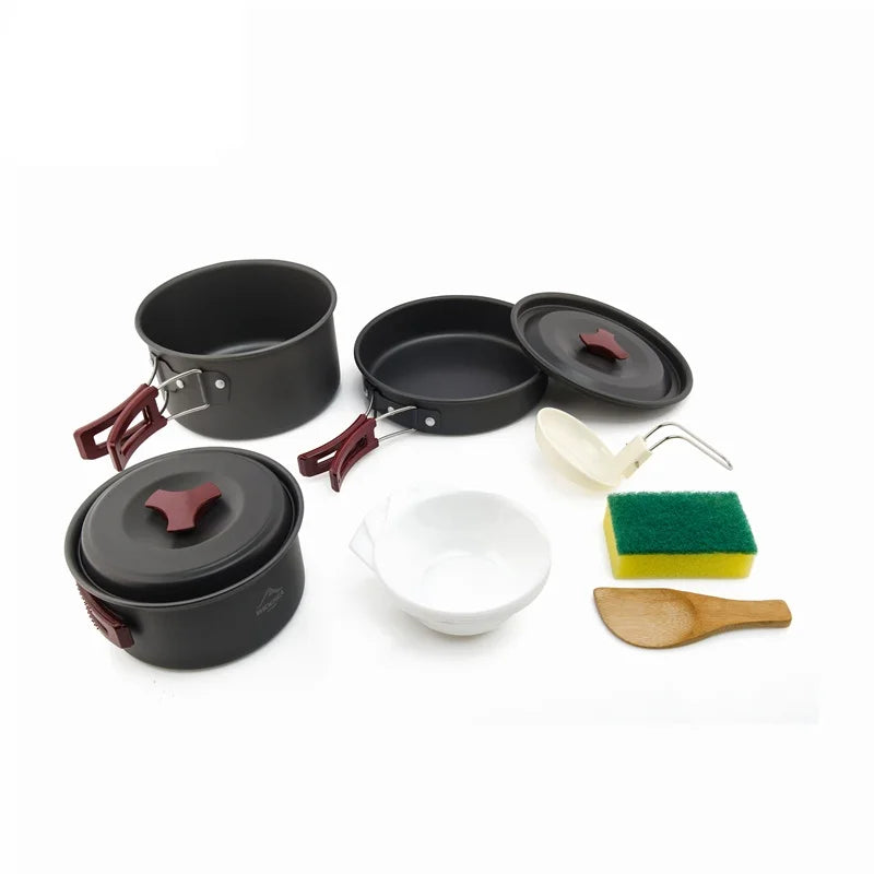 Camping Cookware Set Outdoor Pot Tableware Kit Cooking Water Kettle Pan Travel Cutlery Utensils Hiking Picnic Equipment