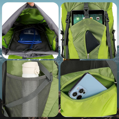 75L Hiking Backpack with Rain Cover Waterproof Camping Backpack Shoes Warehouse for Men Women, Frameless