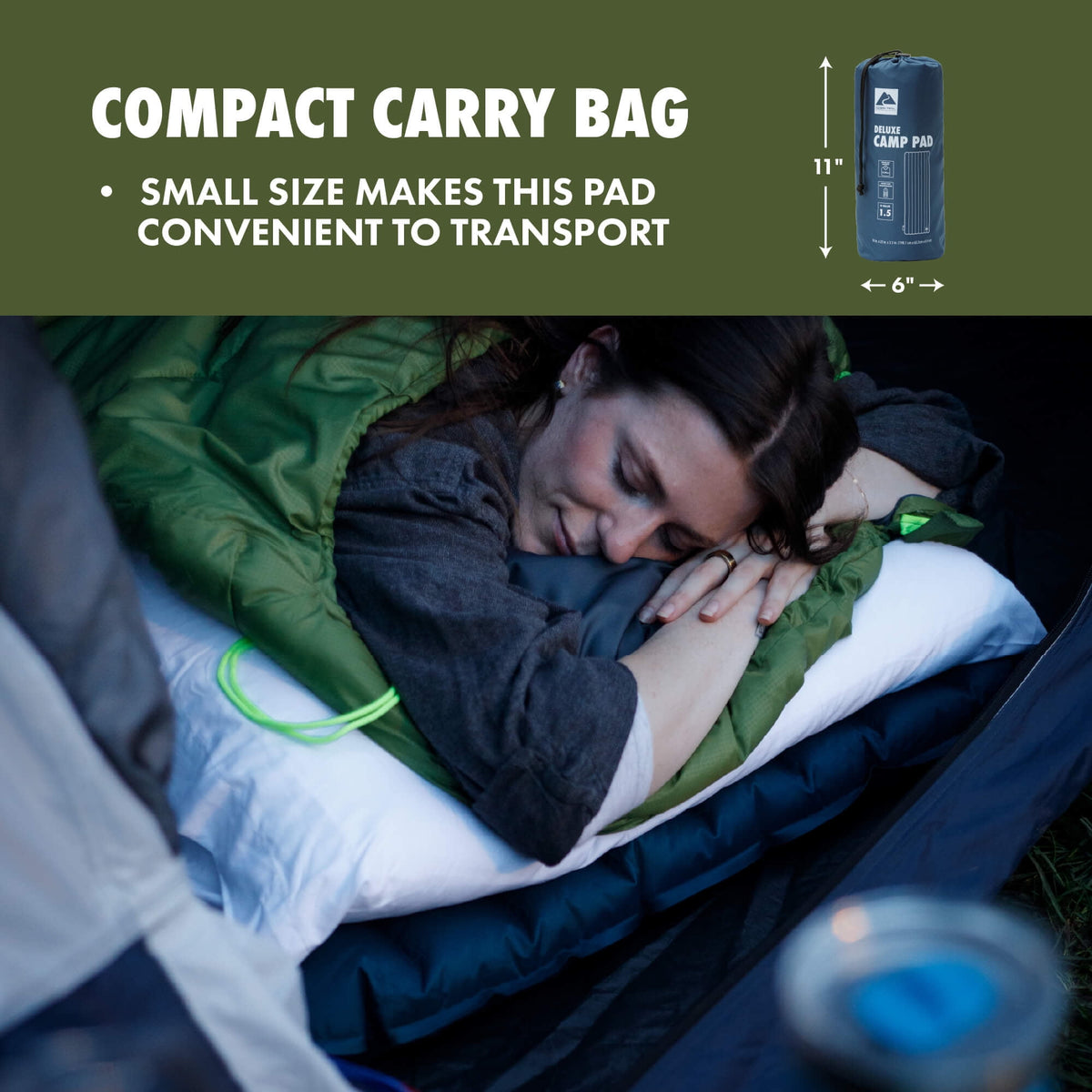 Adult Inflatable Camp Sleeping Pad, Blue, 78 in X 25 in X 3.5 In