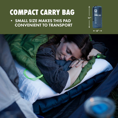 Adult Inflatable Camp Sleeping Pad, Blue, 78 in X 25 in X 3.5 In