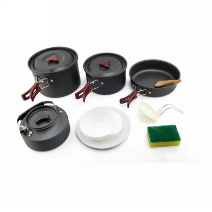 Camping Cookware Set Outdoor Pot Tableware Kit Cooking Water Kettle Pan Travel Cutlery Utensils Hiking Picnic Equipment