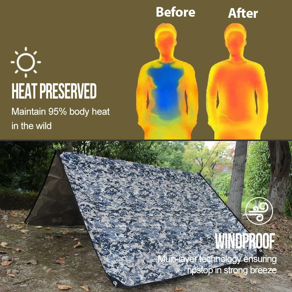 Heavy Duty Emergency Blanket Survival Gear Waterproof Insulated Blanket Emergency Tarp for Camping, Hiking, Bushcraft