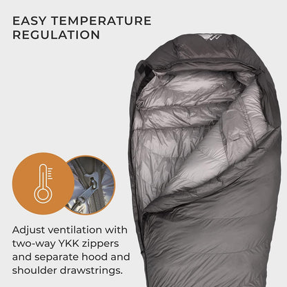 Katahdin 15 F Hiking & Backpacking Sleeping Bag - 4 Season, 625FP Ultralight Sleeping Bag - Water Resistant - Charcoal Gray - Long