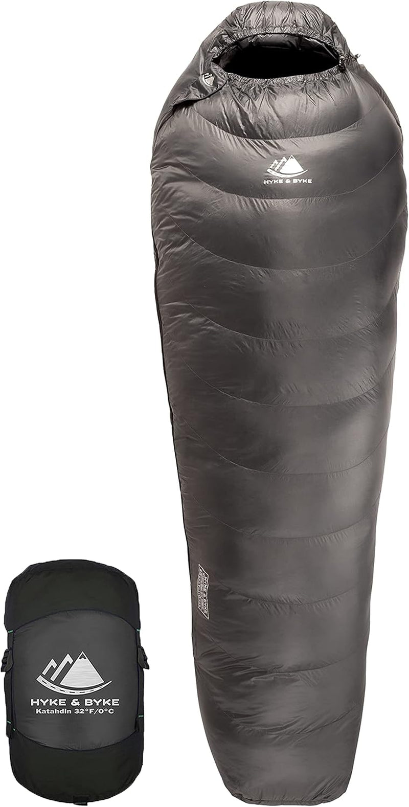 Katahdin 15 F Hiking & Backpacking Sleeping Bag - 4 Season, 625FP Ultralight Sleeping Bag - Water Resistant - Charcoal Gray - Long