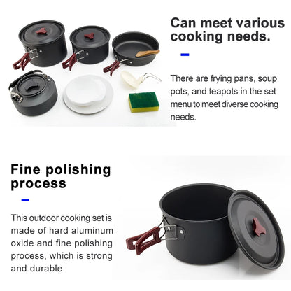 Camping Cookware Set Outdoor Pot Tableware Kit Cooking Water Kettle Pan Travel Cutlery Utensils Hiking Picnic Equipment