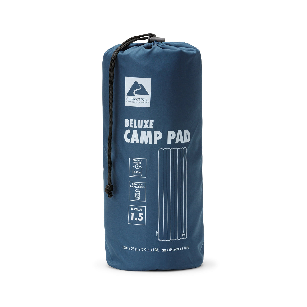Adult Inflatable Camp Sleeping Pad, Blue, 78 in X 25 in X 3.5 In